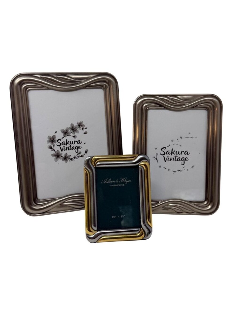 Vintage‎ Metal Photo Frame Set 3 Pewter Brass Tone 5x7 4x6 Desk Frames 1980s